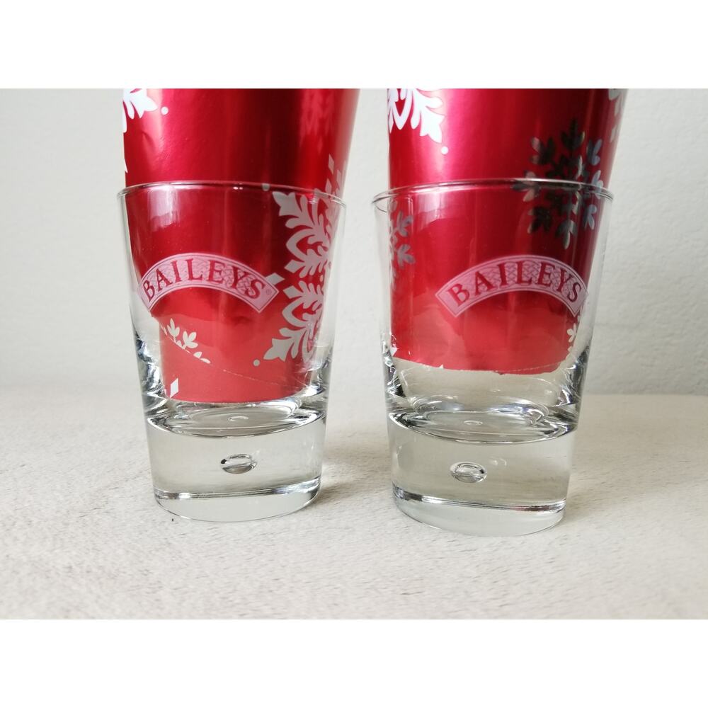 Baileys Clear Glass 8oz Bubble in Base Irish Cream 4 1/4" Frosted Logo Banner x2